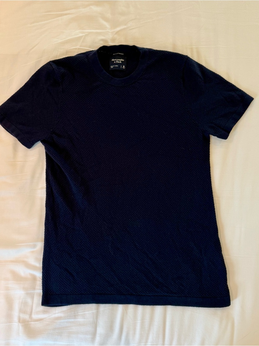 Abercrombie & Fitch Men's Dark Navy Textured Feather Weight Short Sleeve Tee